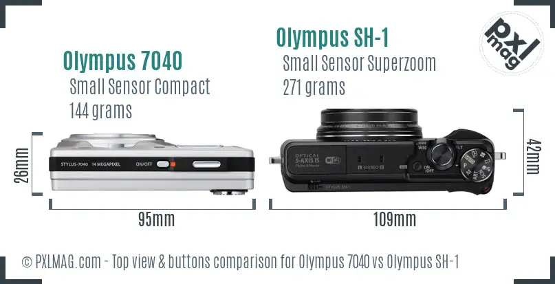 Olympus 7040 vs Olympus SH-1 top view buttons comparison