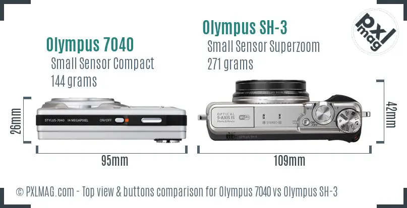 Olympus 7040 vs Olympus SH-3 top view buttons comparison