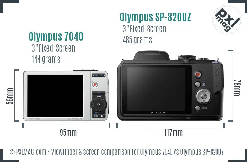 Olympus 7040 vs Olympus SP-820UZ Screen and Viewfinder comparison