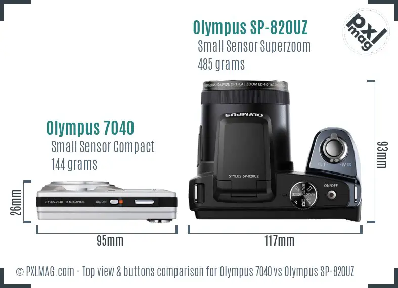 Olympus 7040 vs Olympus SP-820UZ top view buttons comparison