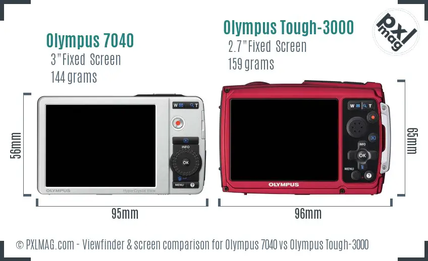 Olympus 7040 vs Olympus Tough-3000 Screen and Viewfinder comparison