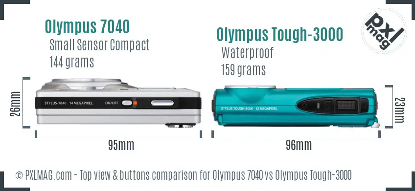 Olympus 7040 vs Olympus Tough-3000 top view buttons comparison