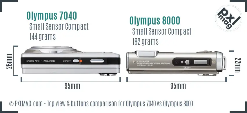 Olympus 7040 vs Olympus 8000 top view buttons comparison