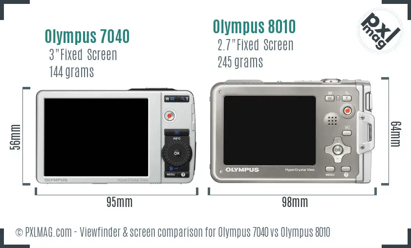 Olympus 7040 vs Olympus 8010 Screen and Viewfinder comparison