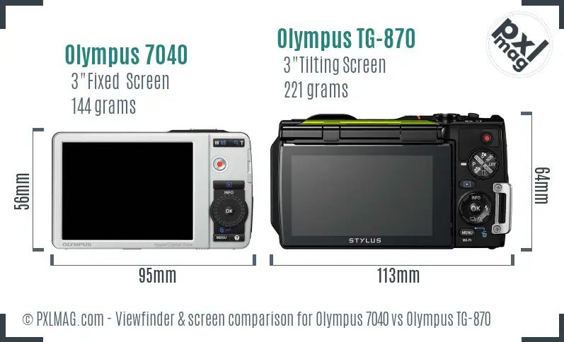 Olympus 7040 vs Olympus TG-870 Screen and Viewfinder comparison