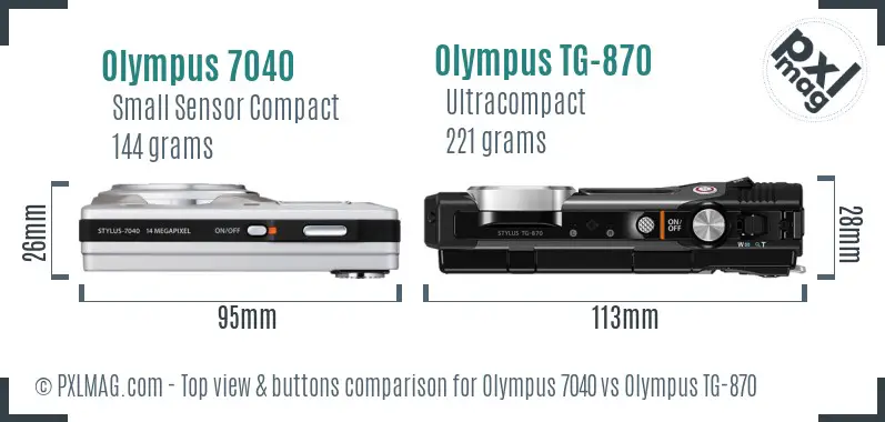 Olympus 7040 vs Olympus TG-870 top view buttons comparison
