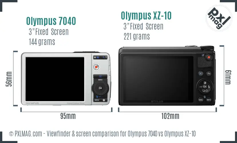 Olympus 7040 vs Olympus XZ-10 Screen and Viewfinder comparison