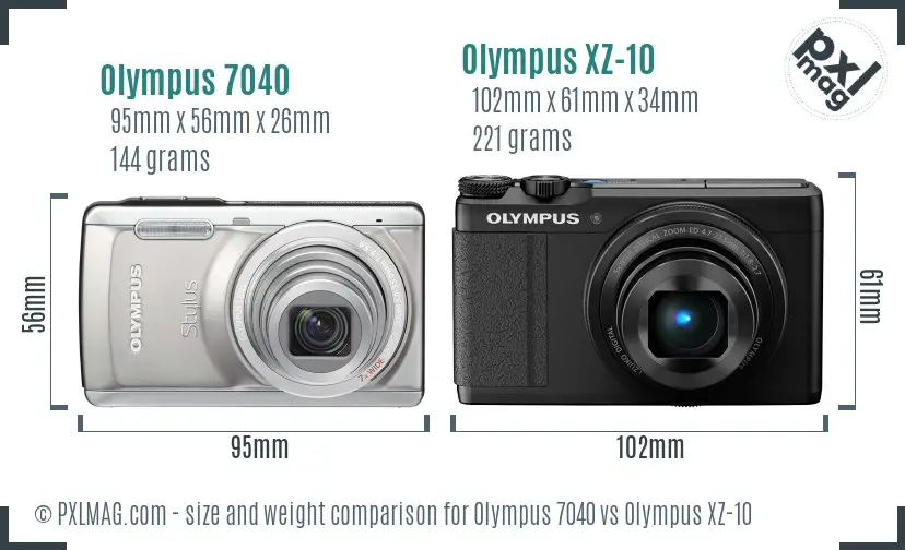 Olympus 7040 vs Olympus XZ-10 size comparison
