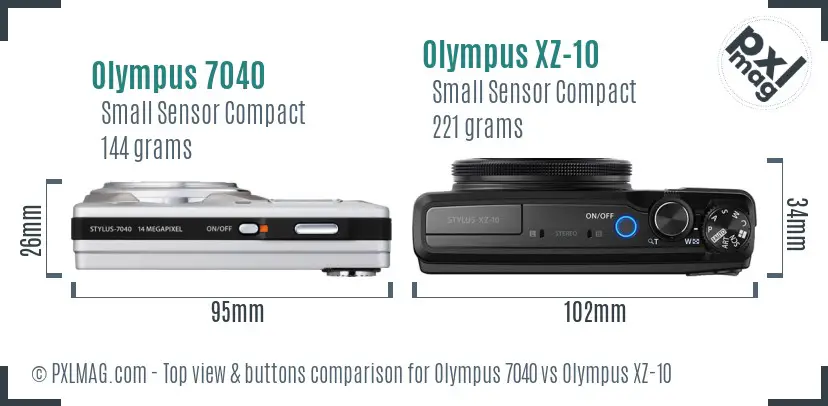 Olympus 7040 vs Olympus XZ-10 top view buttons comparison