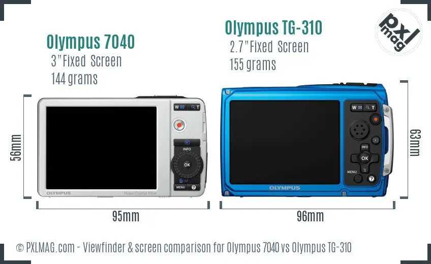 Olympus 7040 vs Olympus TG-310 Screen and Viewfinder comparison