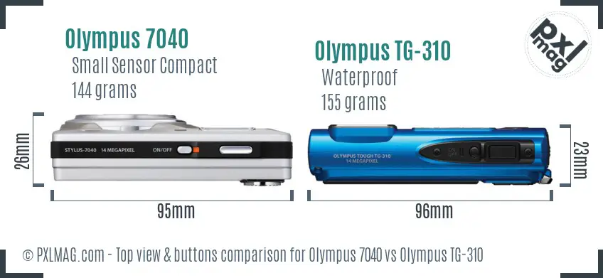 Olympus 7040 vs Olympus TG-310 top view buttons comparison