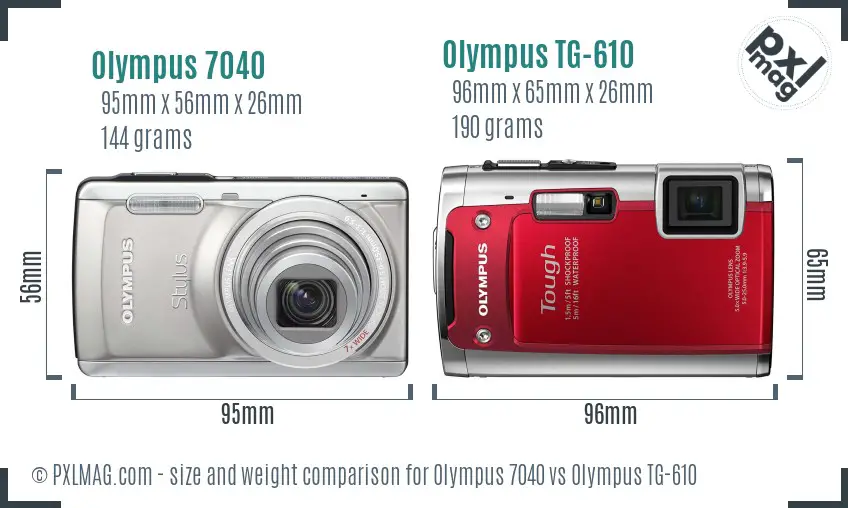 Olympus 7040 vs Olympus TG-610 size comparison