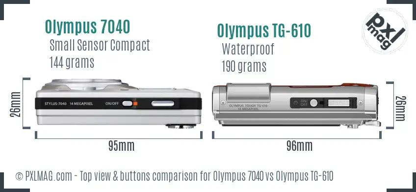 Olympus 7040 vs Olympus TG-610 top view buttons comparison