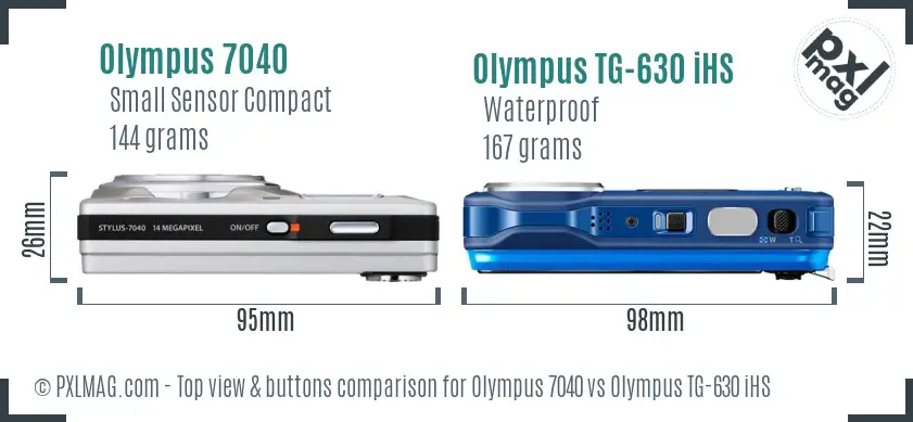 Olympus 7040 vs Olympus TG-630 iHS top view buttons comparison