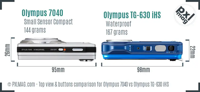 Olympus 7040 vs Olympus TG-630 iHS top view buttons comparison Olympus 7040 vs Olympus TG-630 iHS top view buttons comparison