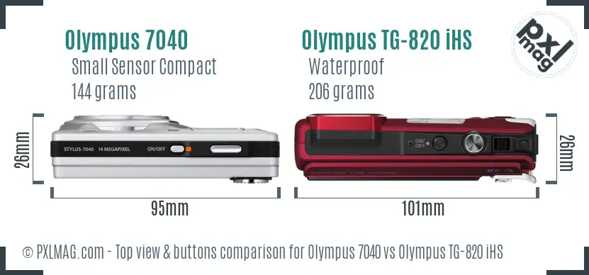 Olympus 7040 vs Olympus TG-820 iHS top view buttons comparison