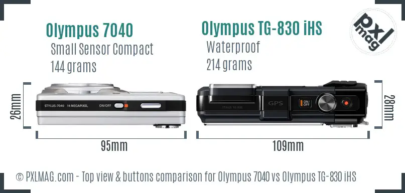 Olympus 7040 vs Olympus TG-830 iHS top view buttons comparison