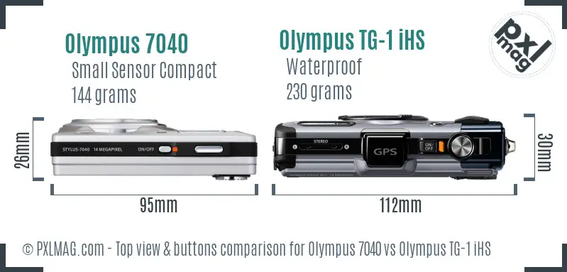 Olympus 7040 vs Olympus TG-1 iHS top view buttons comparison