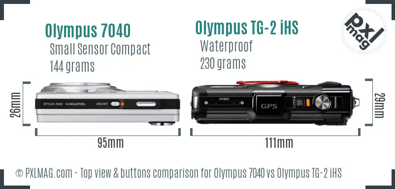 Olympus 7040 vs Olympus TG-2 iHS top view buttons comparison