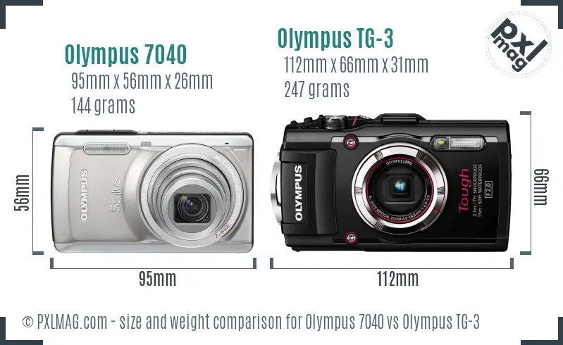 Olympus 7040 vs Olympus TG-3 size comparison