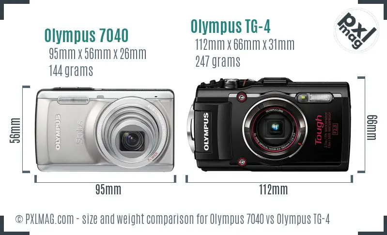 Olympus 7040 vs Olympus TG-4 size comparison