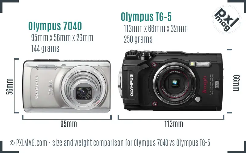 Olympus 7040 vs Olympus TG-5 size comparison