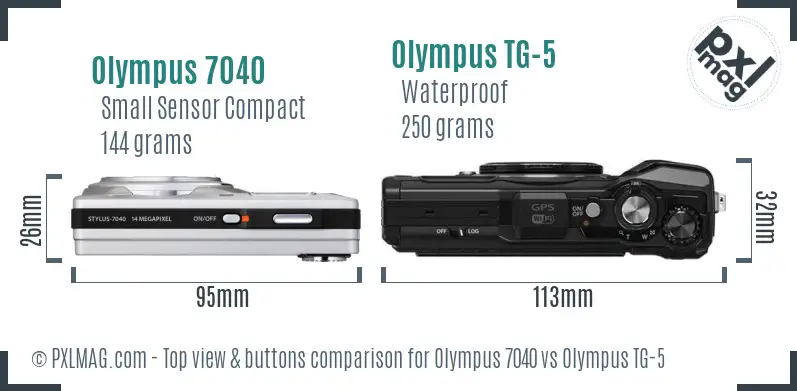 Olympus 7040 vs Olympus TG-5 top view buttons comparison