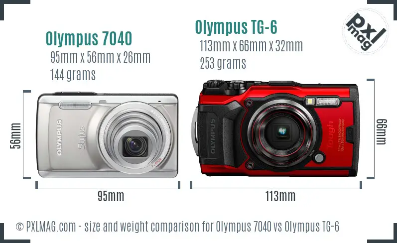 Olympus 7040 vs Olympus TG-6 size comparison