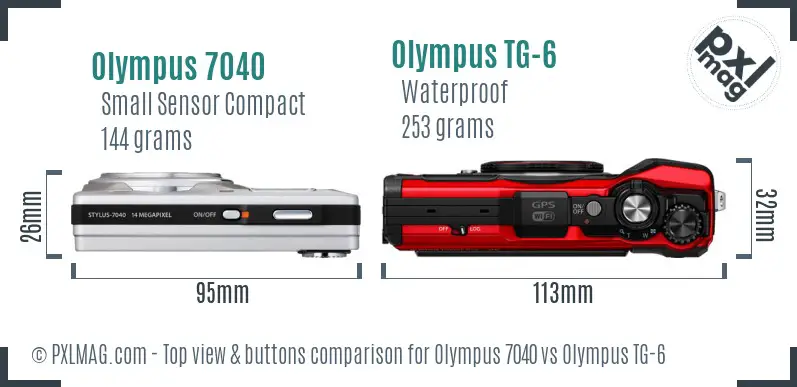 Olympus 7040 vs Olympus TG-6 top view buttons comparison