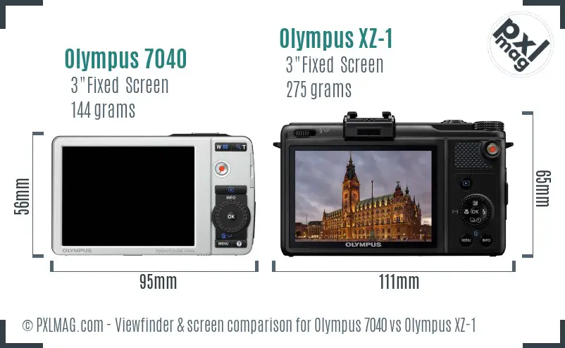 Olympus 7040 vs Olympus XZ-1 Screen and Viewfinder comparison