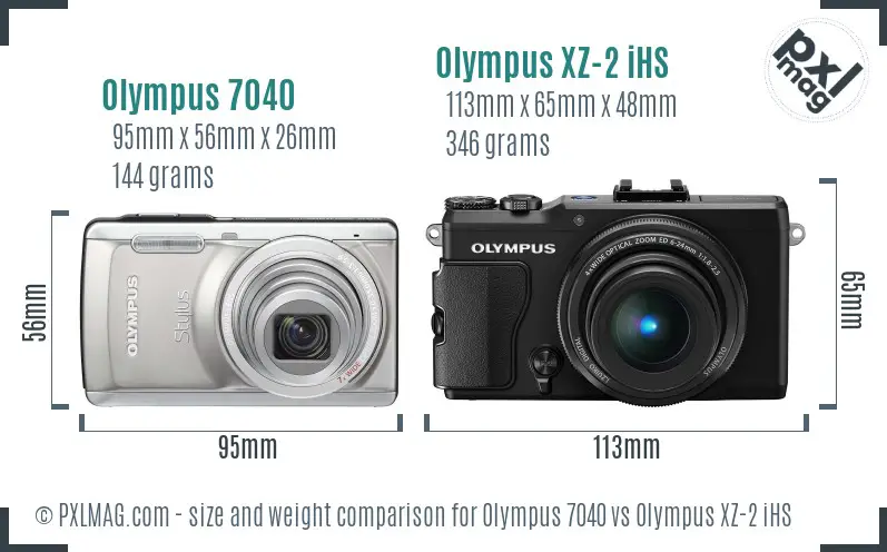 Olympus 7040 vs Olympus XZ-2 iHS size comparison