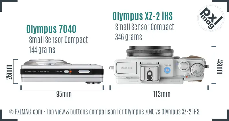 Olympus 7040 vs Olympus XZ-2 iHS top view buttons comparison