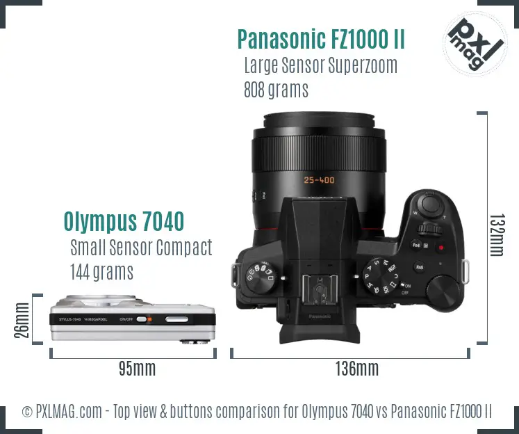 Olympus 7040 vs Panasonic FZ1000 II top view buttons comparison