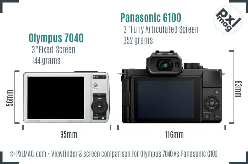 Olympus 7040 vs Panasonic G100 Screen and Viewfinder comparison