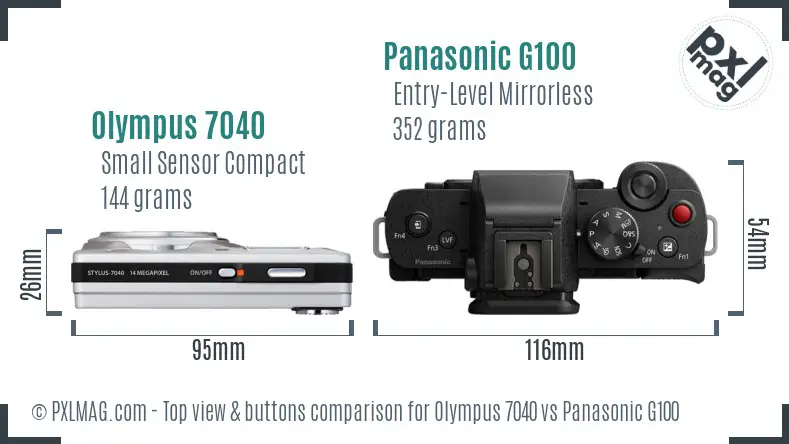 Olympus 7040 vs Panasonic G100 top view buttons comparison