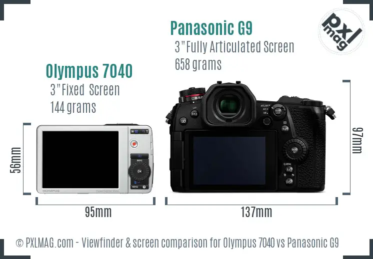 Olympus 7040 vs Panasonic G9 Screen and Viewfinder comparison