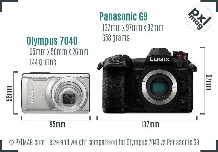 Olympus 7040 vs Panasonic G9 size comparison