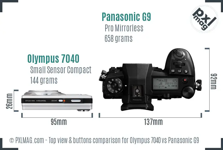 Olympus 7040 vs Panasonic G9 top view buttons comparison