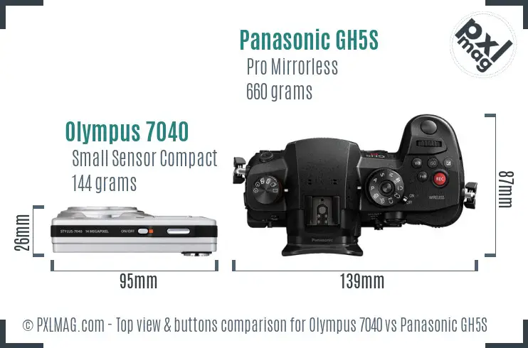 Olympus 7040 vs Panasonic GH5S top view buttons comparison