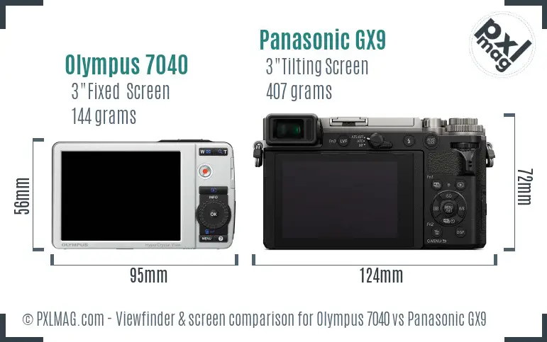 Olympus 7040 vs Panasonic GX9 Screen and Viewfinder comparison