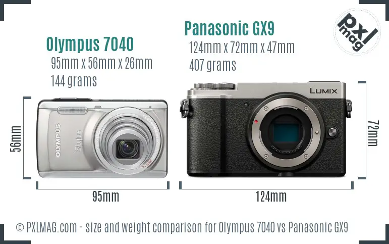 Olympus 7040 vs Panasonic GX9 size comparison