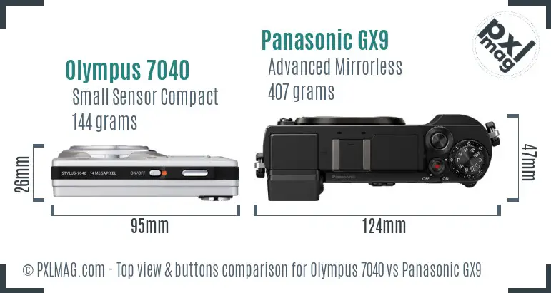 Olympus 7040 vs Panasonic GX9 top view buttons comparison
