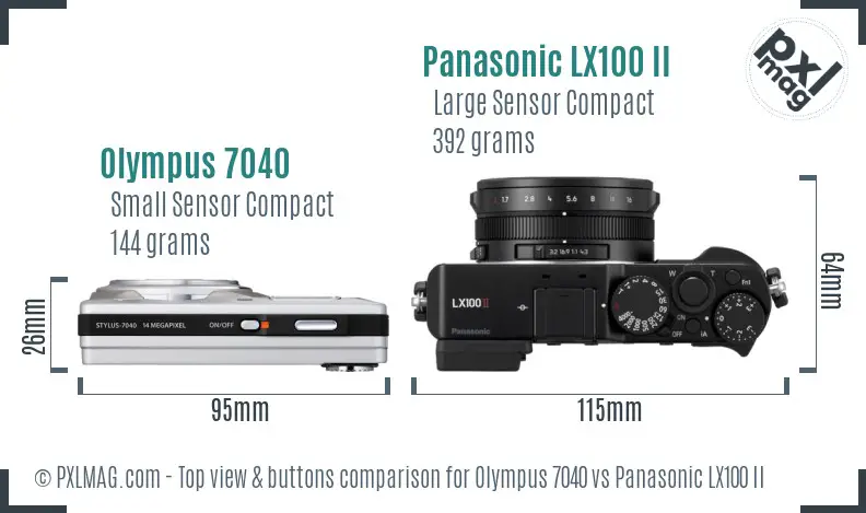 Olympus 7040 vs Panasonic LX100 II top view buttons comparison