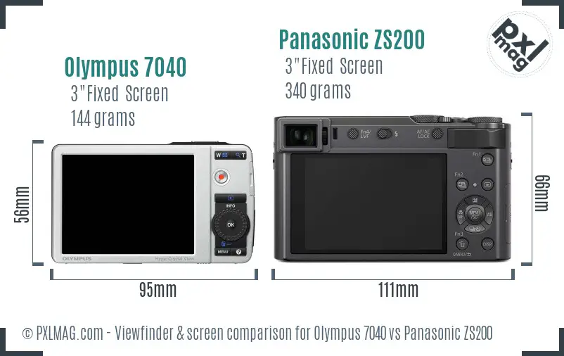 Olympus 7040 vs Panasonic ZS200 Screen and Viewfinder comparison