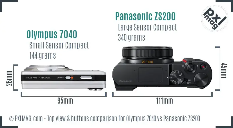Olympus 7040 vs Panasonic ZS200 top view buttons comparison