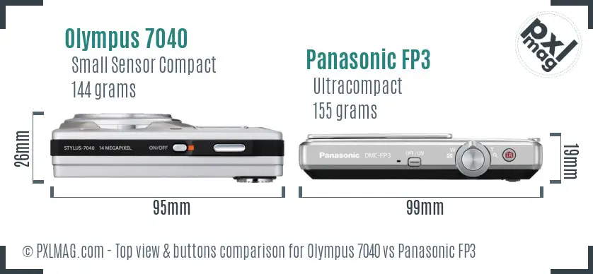 Olympus 7040 vs Panasonic FP3 top view buttons comparison