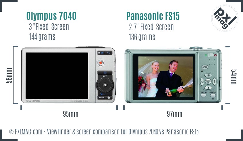 Olympus 7040 vs Panasonic FS15 Screen and Viewfinder comparison