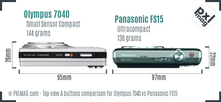 Olympus 7040 vs Panasonic FS15 top view buttons comparison