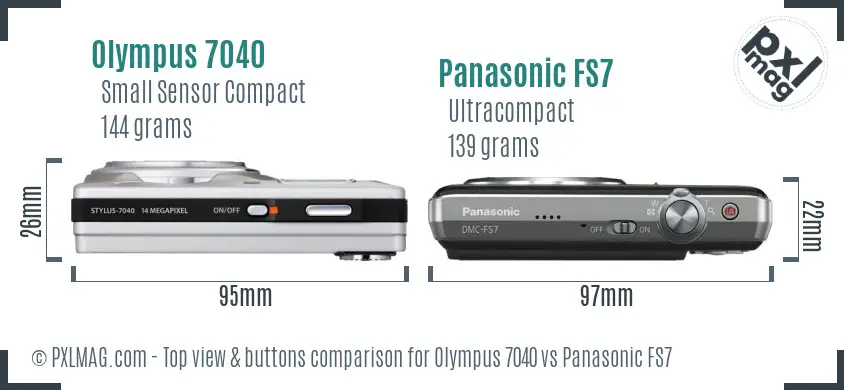Olympus 7040 vs Panasonic FS7 top view buttons comparison