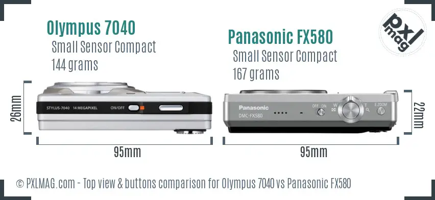 Olympus 7040 vs Panasonic FX580 top view buttons comparison